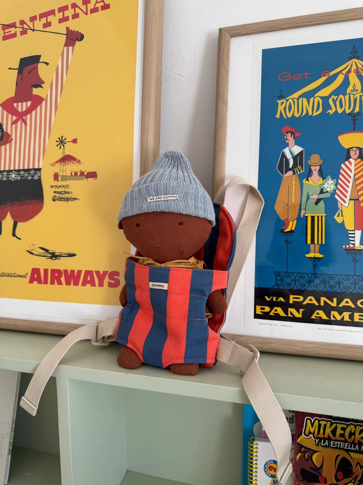 Gommu Doll Carrier: LIGHT NAVY/SUMMER RED