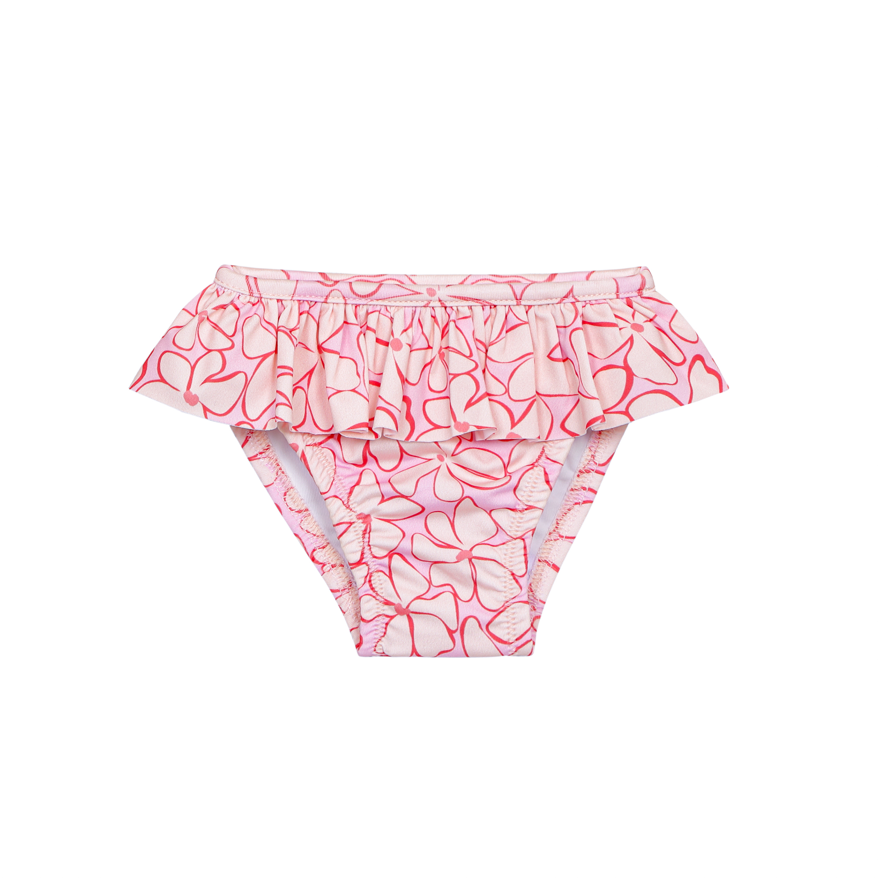Pink floral bikini bottom with ruffles