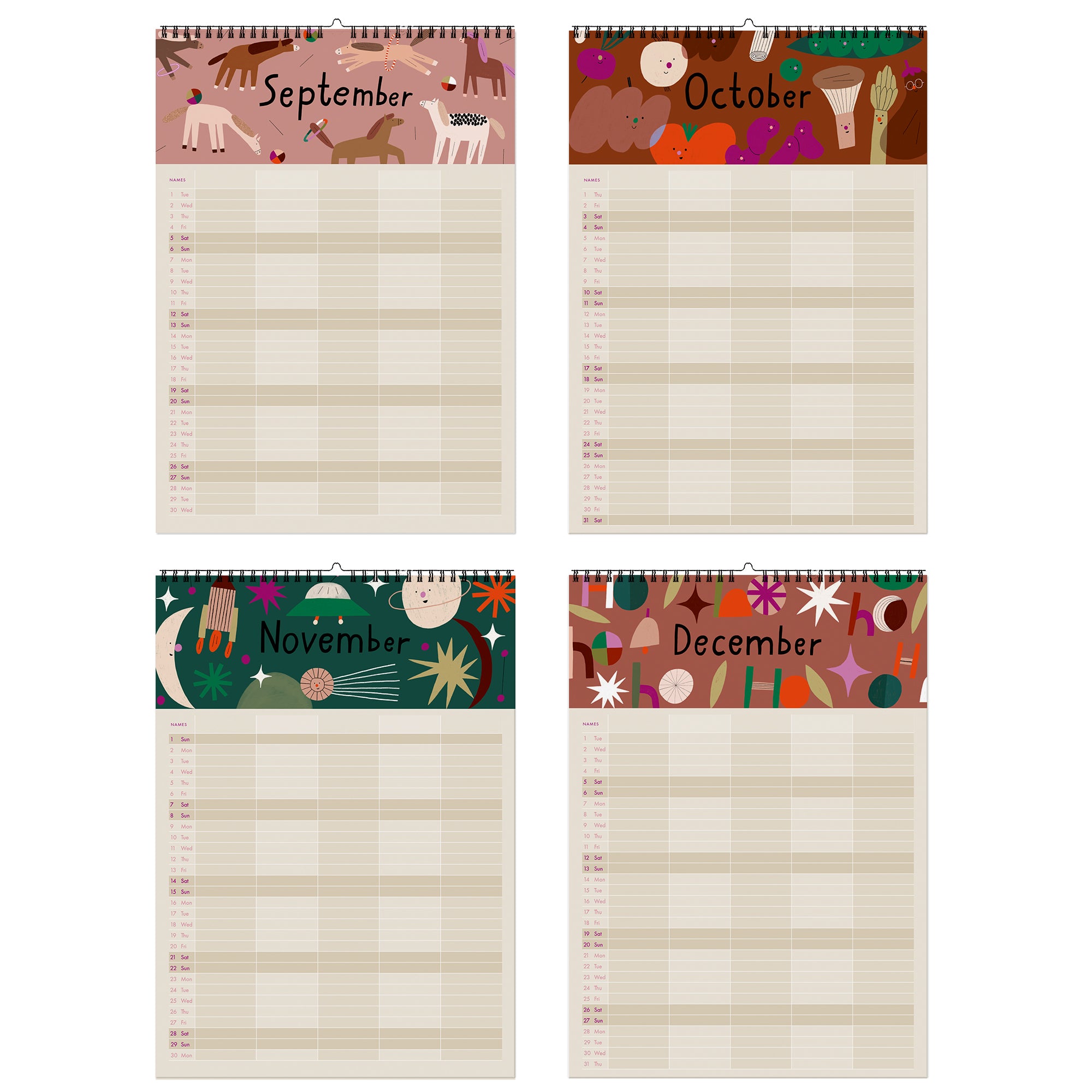 Familiekalender “Pony’s en picknick” 2026 incl. poster + 88 stickers