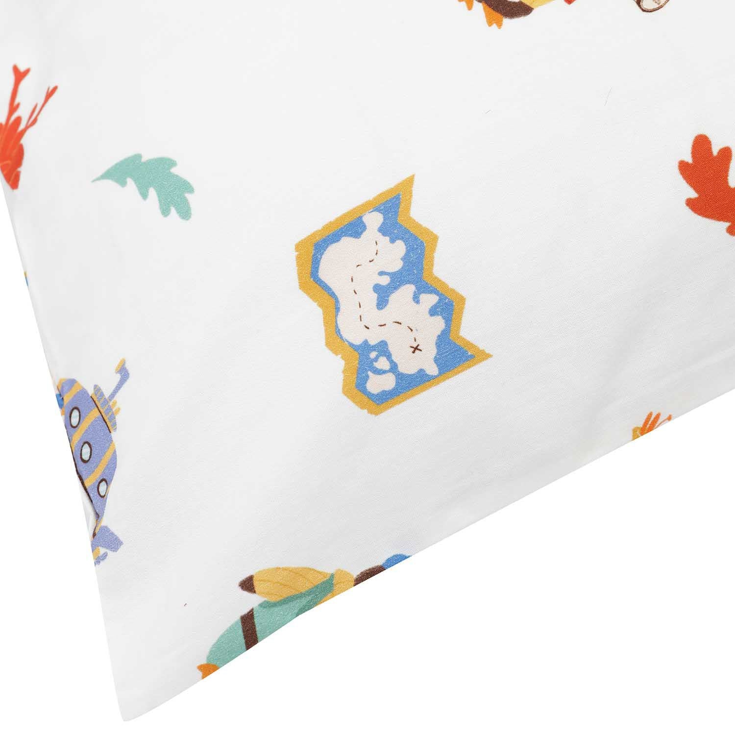 A pillow case with close-up pattern of illustrated imprints