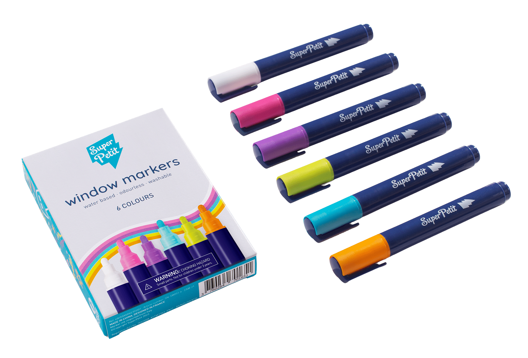 Set of window markers with a packaging box