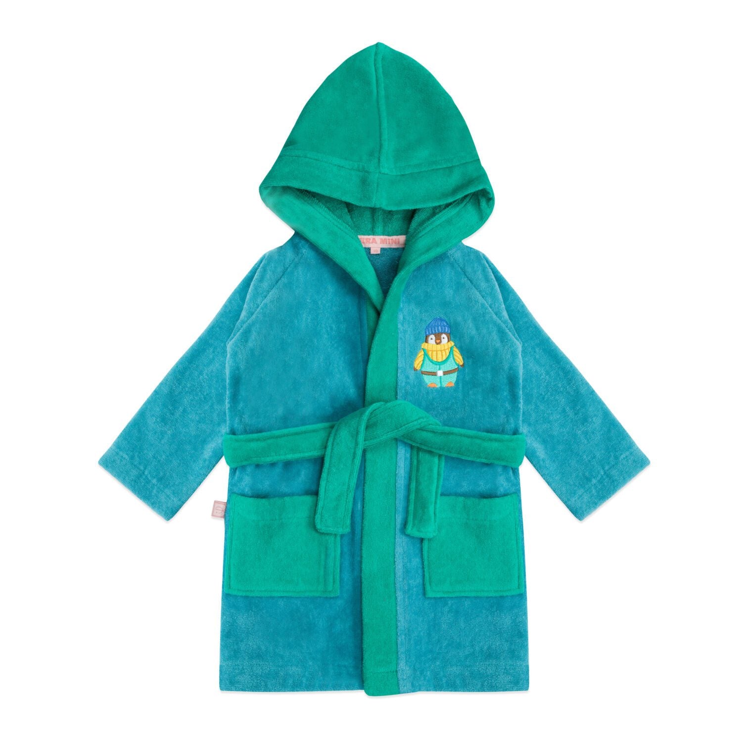 A green velvet children's bathrobe