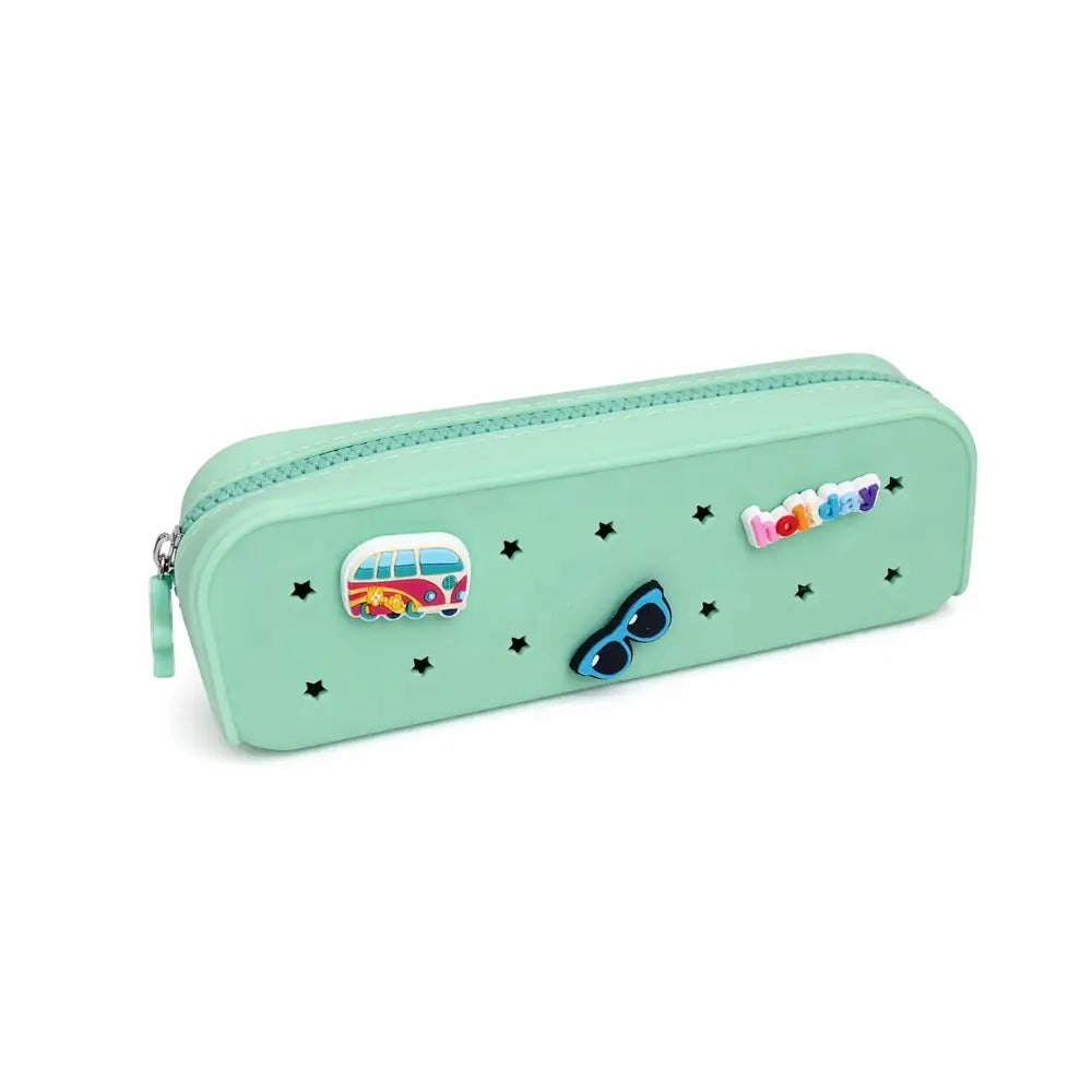 Perforated Pop & Clip School Pencil Case- Water Green