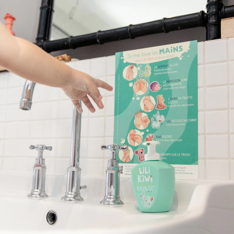 poster for guidelines for handwashing with hand soap gel for kids