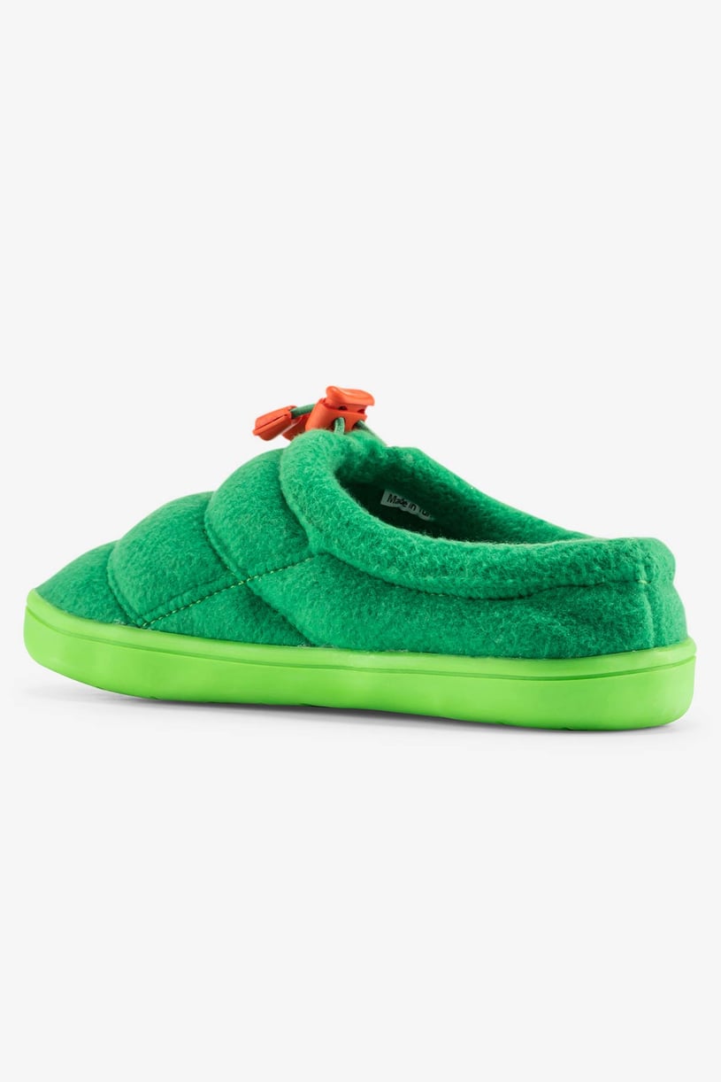 a single green barefoot shoe for kids with a logo and laces against a white background