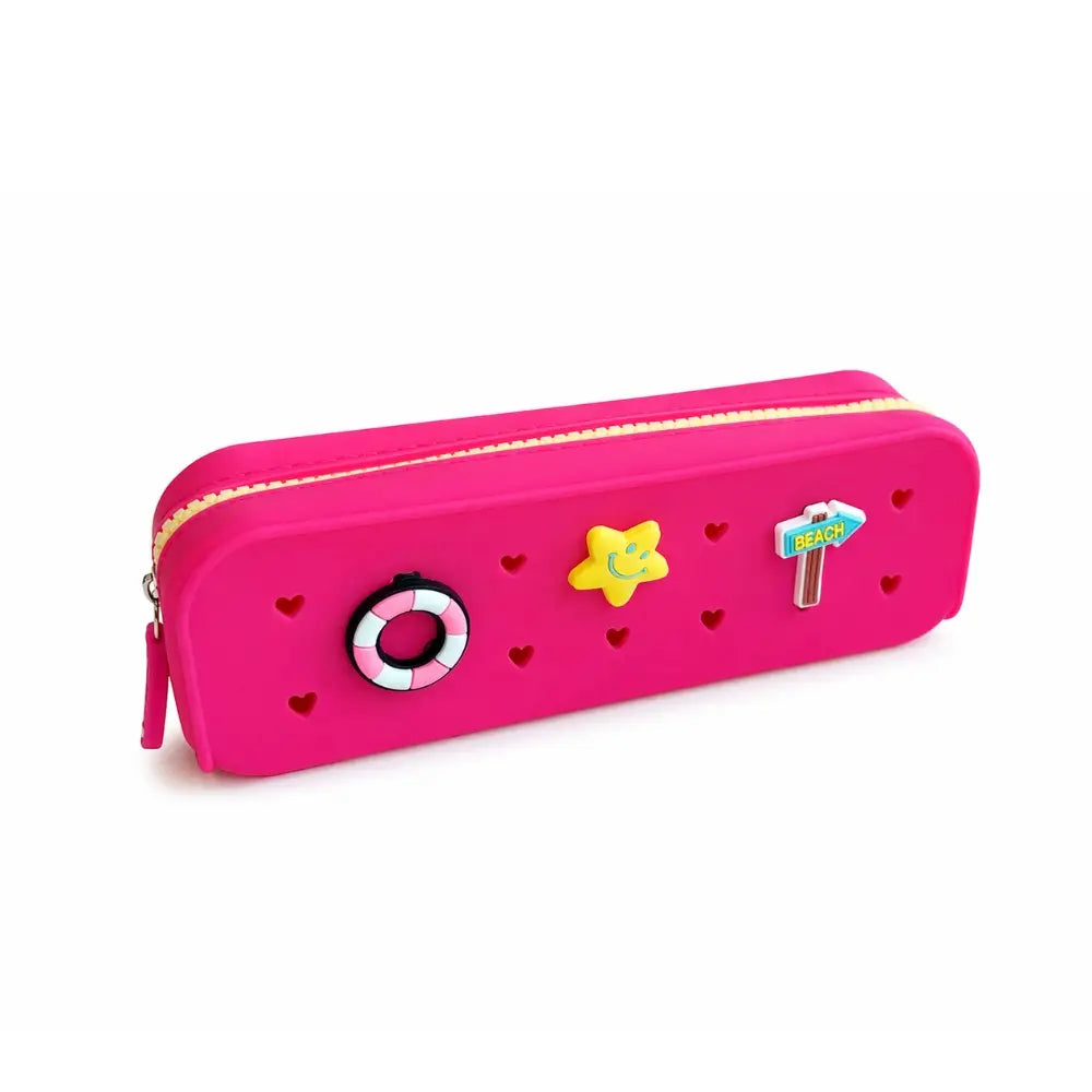 Perforated Pop & Clip School Pencil Case- Fuschia