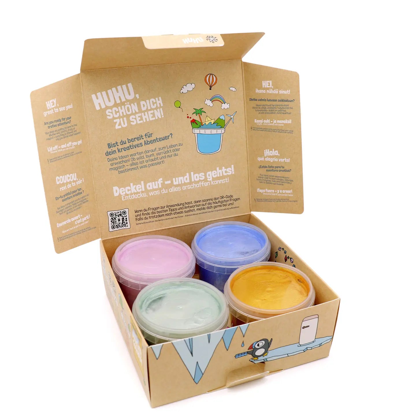 Lot de 4 peintures pour doigts en cristal « Mika » - Couleurs organiques scintillantes