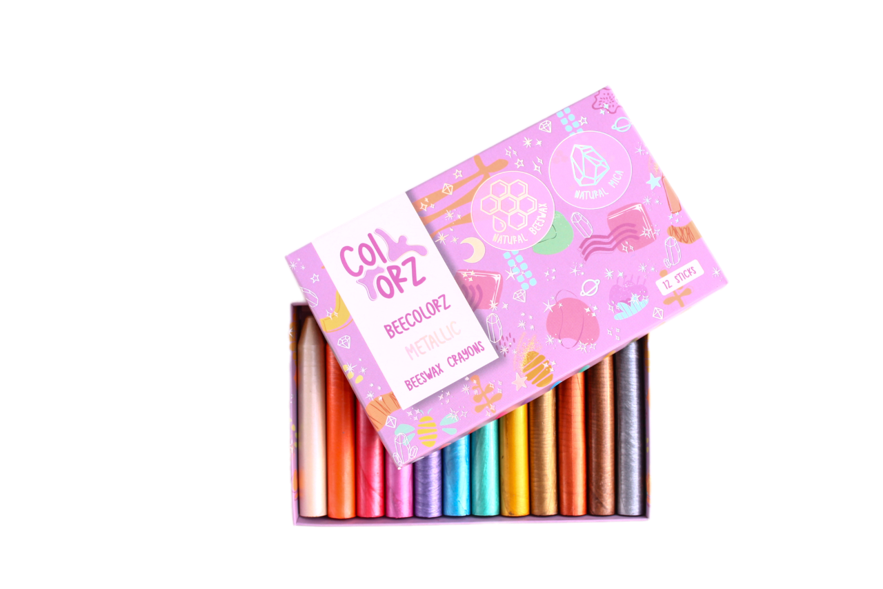 Metallic Natural Beeswax Stick Crayons - 12 Colours