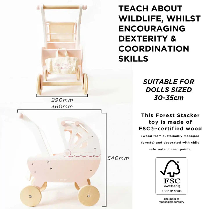 Retro houten poppenwagen