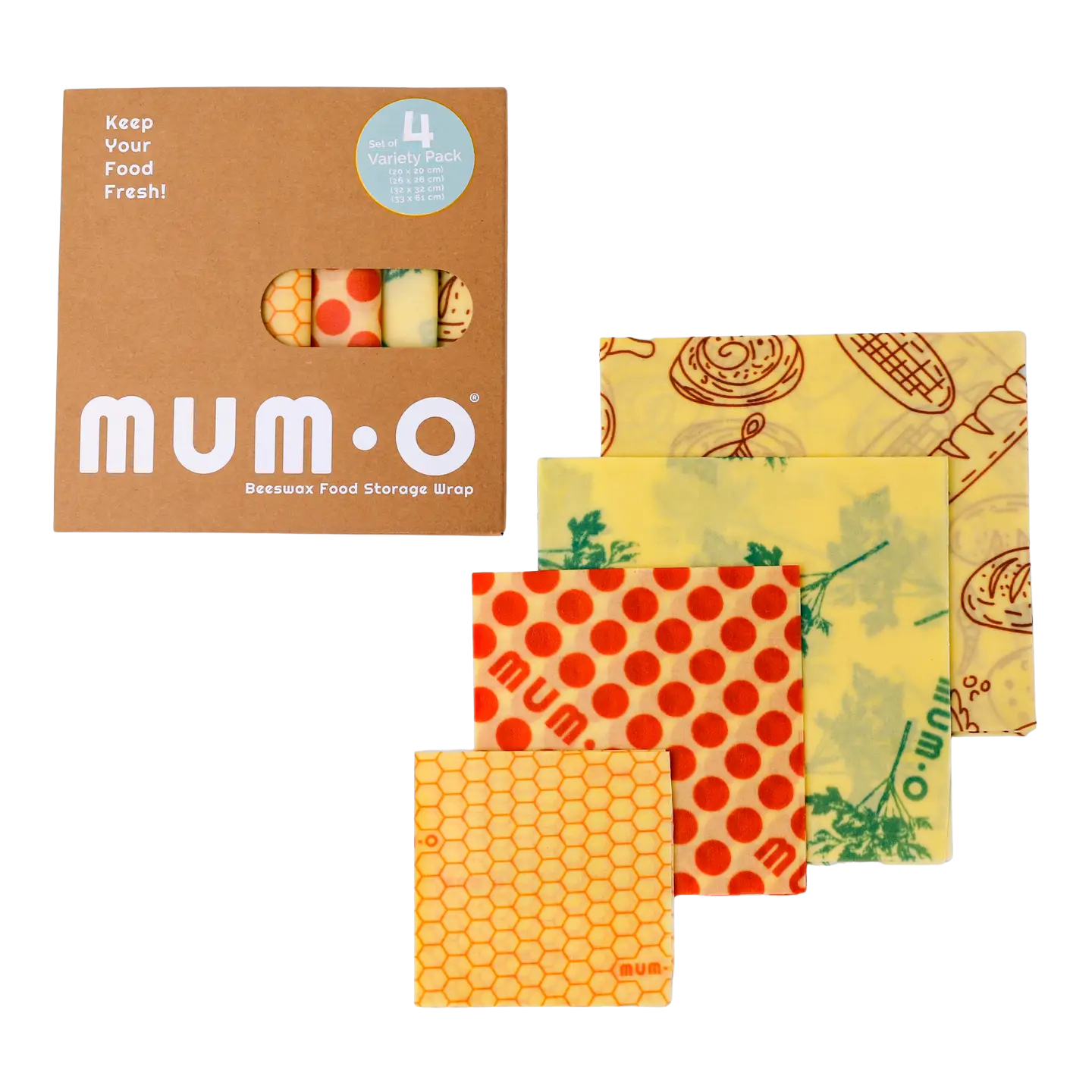 Mumo Beeswax Wraps - Starter Pack (S, M, L, Xl)