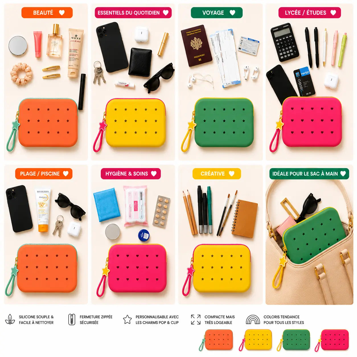 Customizable Pop & Clip Nomad Silicone Pouch- Yellow