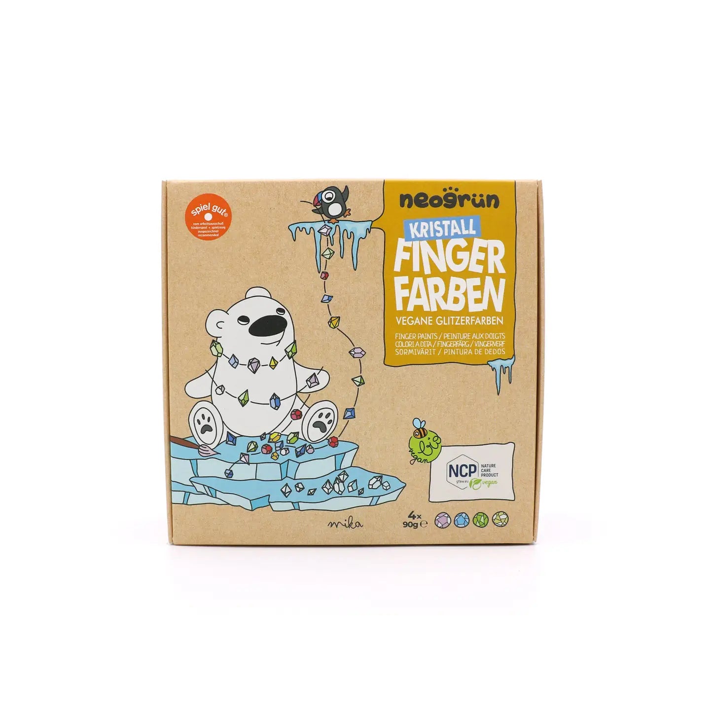 Lot de 4 peintures pour doigts en cristal « Mika » - Couleurs organiques scintillantes