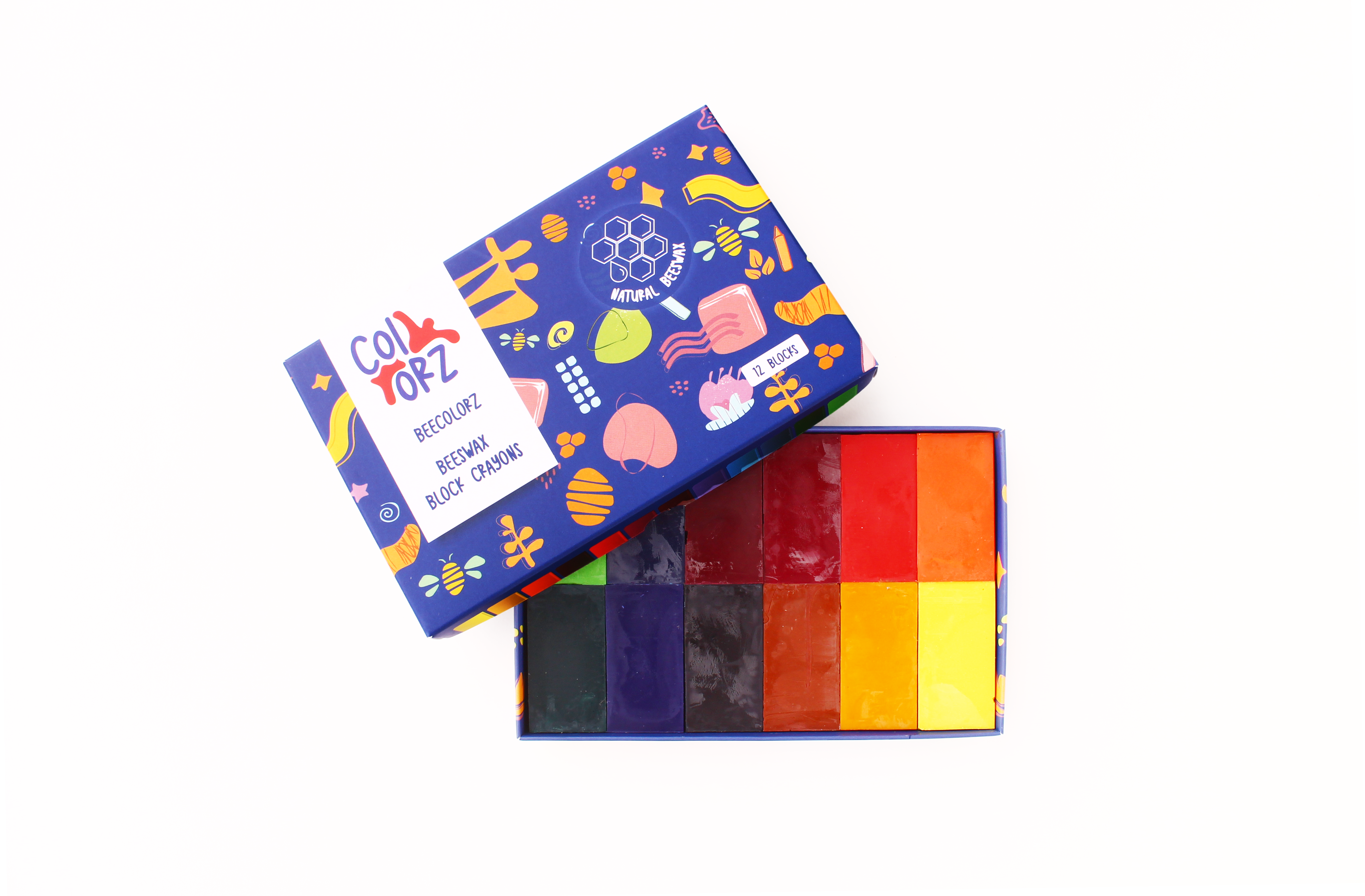 Natural Beeswax Block Crayons- 12 Colours