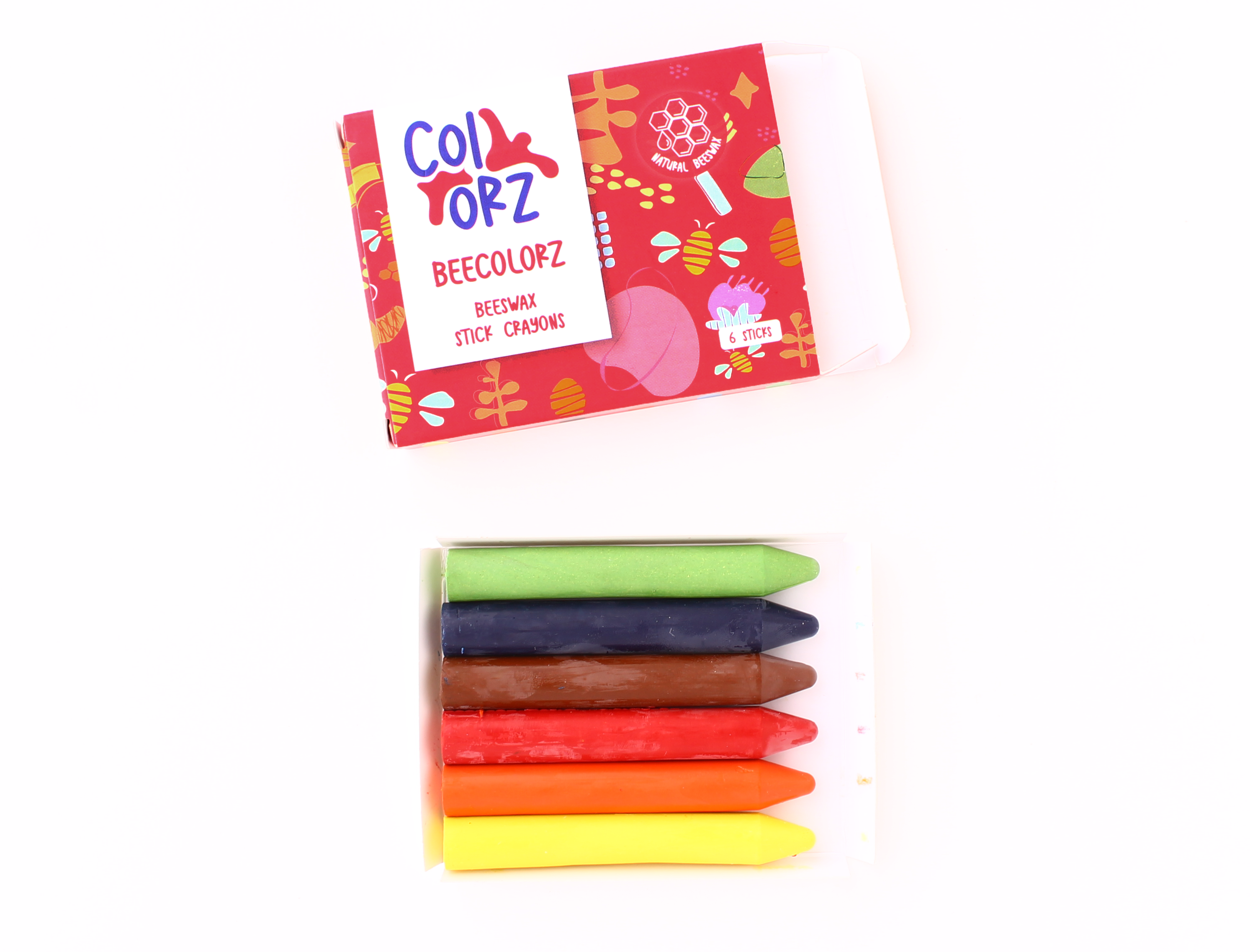 Natural Beeswax Stick Crayons - 6 Colours