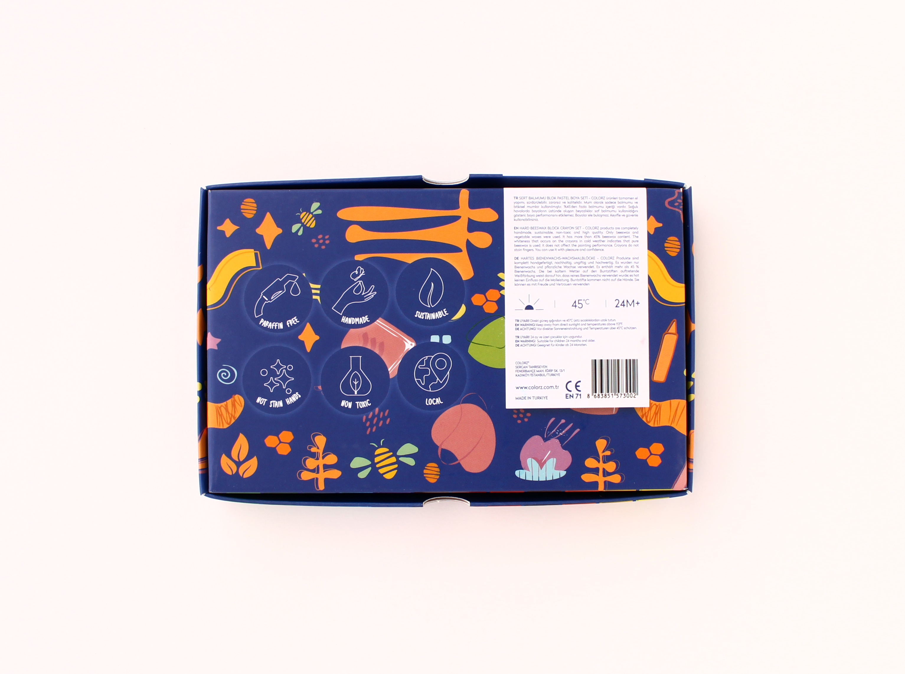 Natural Beeswax Block Crayons- 12 Colours