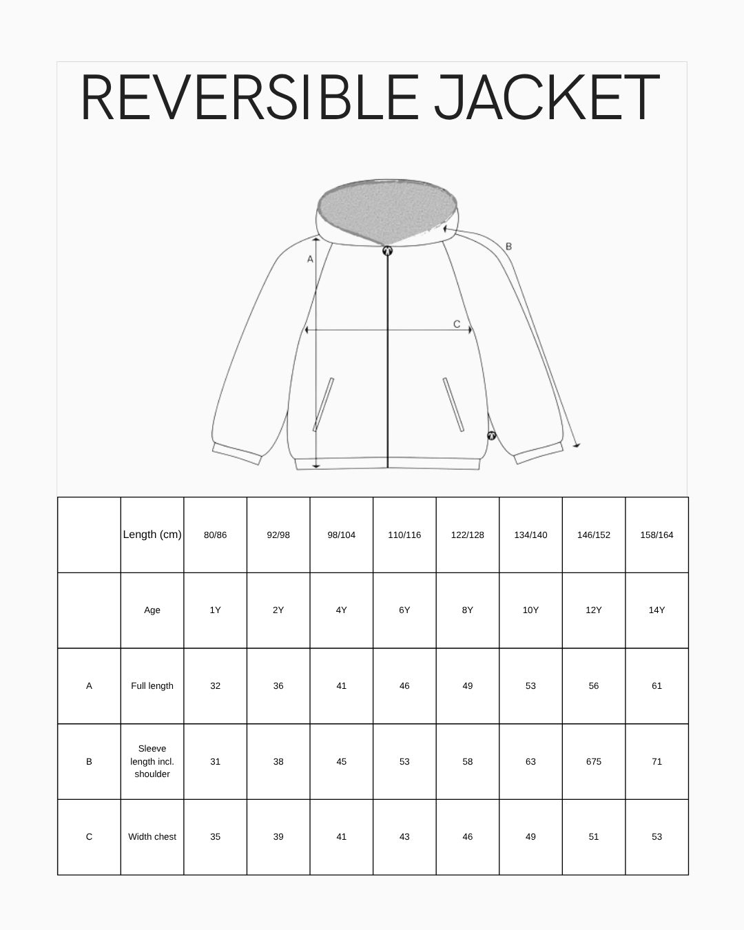 REVERSIBLE JACKET Size Guide