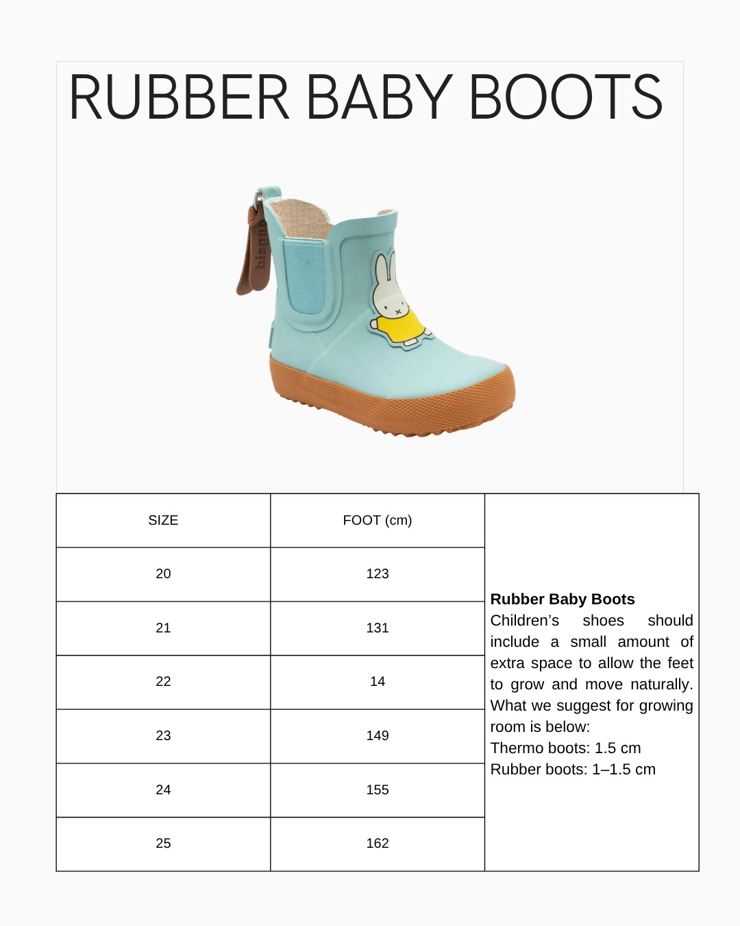 RUBBER BABY BOOTS Size Guide