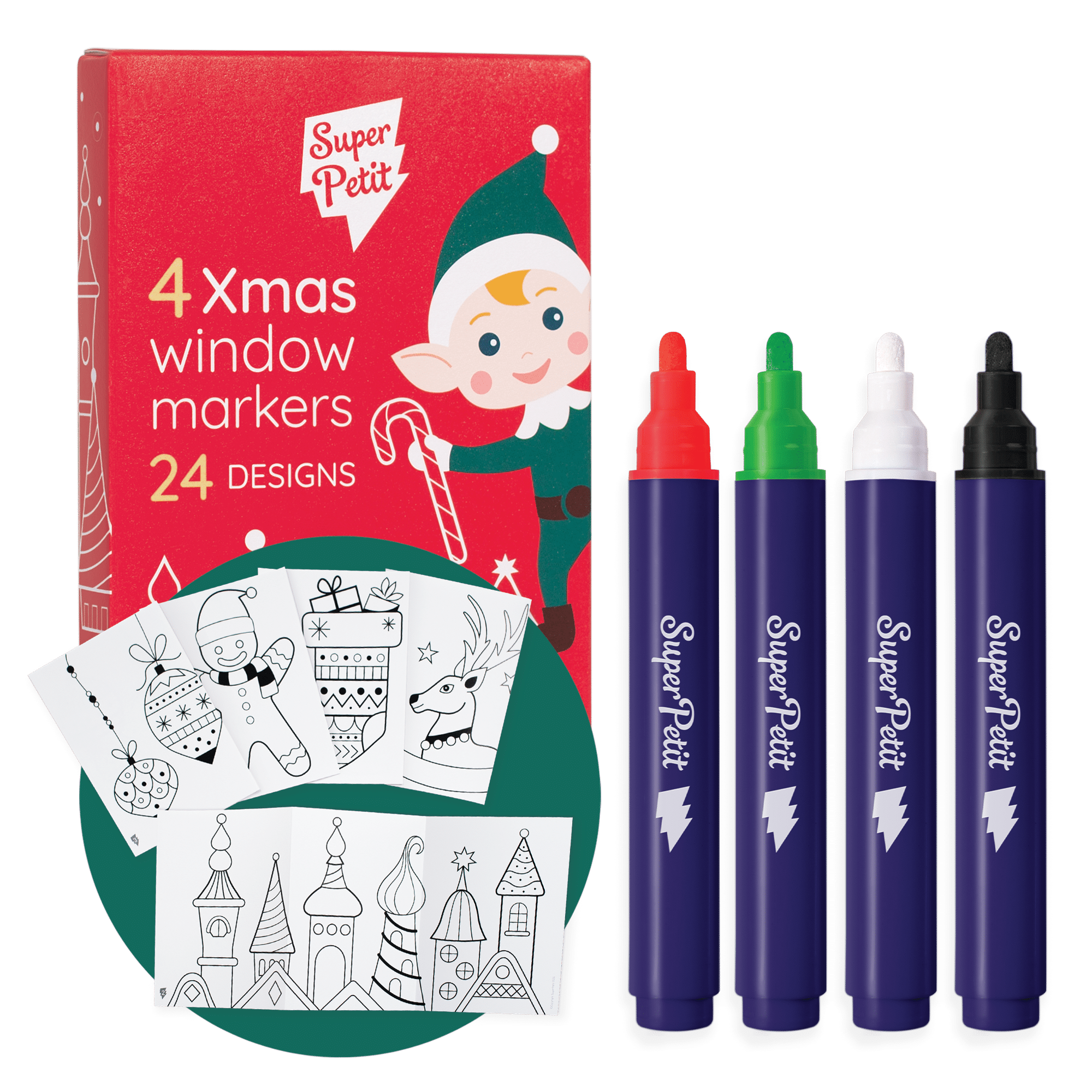 4 WINDOW MARKERS + 24 DESIGNS TO REPRODUCE