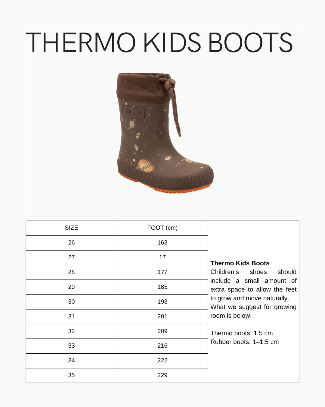 THERMO KIDS BOOTS Size Guide