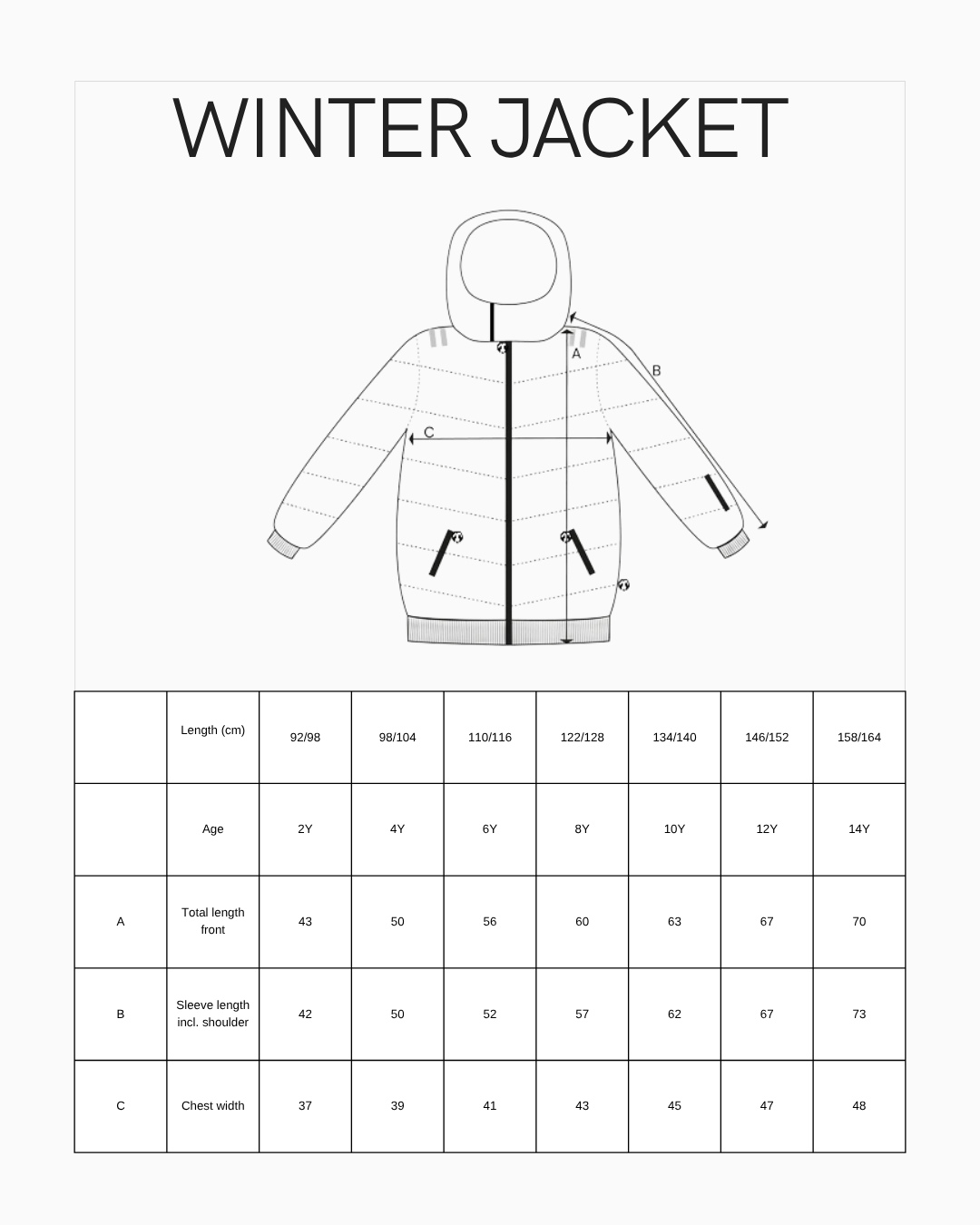 WINTER JACKET Size Guide